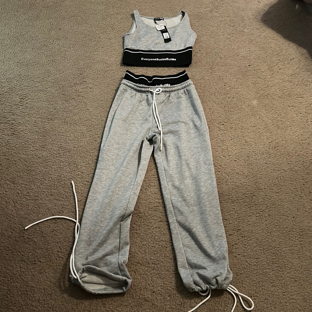 Everyone Sucks But Me Jogger Set - Grey